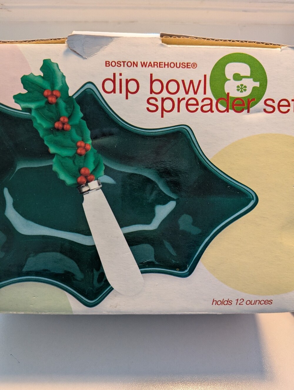 New In Box Boston Warehouse Holly Dip Bowl & Spreader Holiday Set